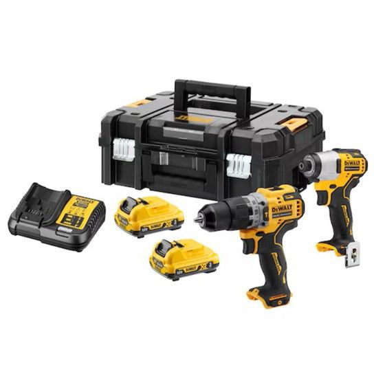 KIT 12V sem Escovas XR 2x3Ah DCK2111L2T-QW Berbequim Percusso XR + Aparafusador Impacto XR