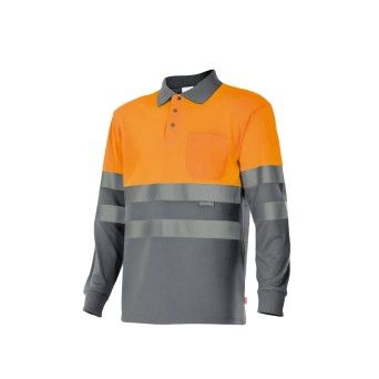 Polo Bicolor Manga Comprida AV 175 Velilla  (Tamanho 2XL.Cinzento/Laranja Fluorescente)