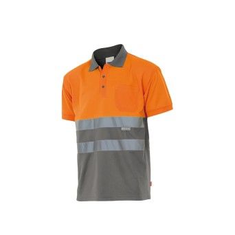 Polo Bicolor Manga Curta AV 173 Velilla (Tamanho 2XL.Cinzento/Laranja Fluorescente)