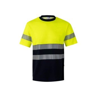 T-shirt Algodo Bicolor Manga Curta Faixas Refletoras 305509 Velilla (Tamanho L.Azul Navy/Amarelo)