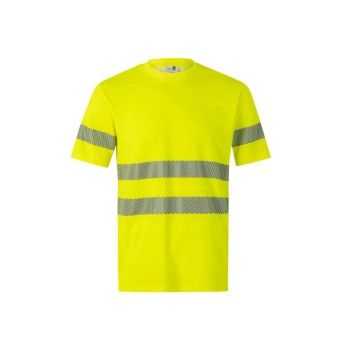 T-shirt Algodo Manga Curta Faixas Refletoras 305508 Velilla  (Tamanho L.Amarelo Fluorescente)