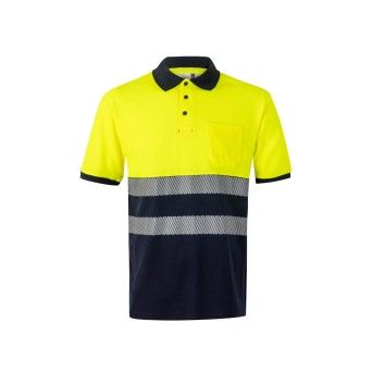 Polo Algodo Bicolor Manga Curta Faixas Refletoras 305523 Velilla (Tamanho L.Azul Navy/Amarelo)