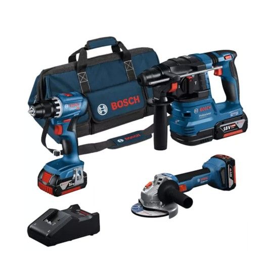 Kit GSR18V-45+GWS18V-8+GBH18V-22+3x4Ah+Gal18V-40 Saco Bosch