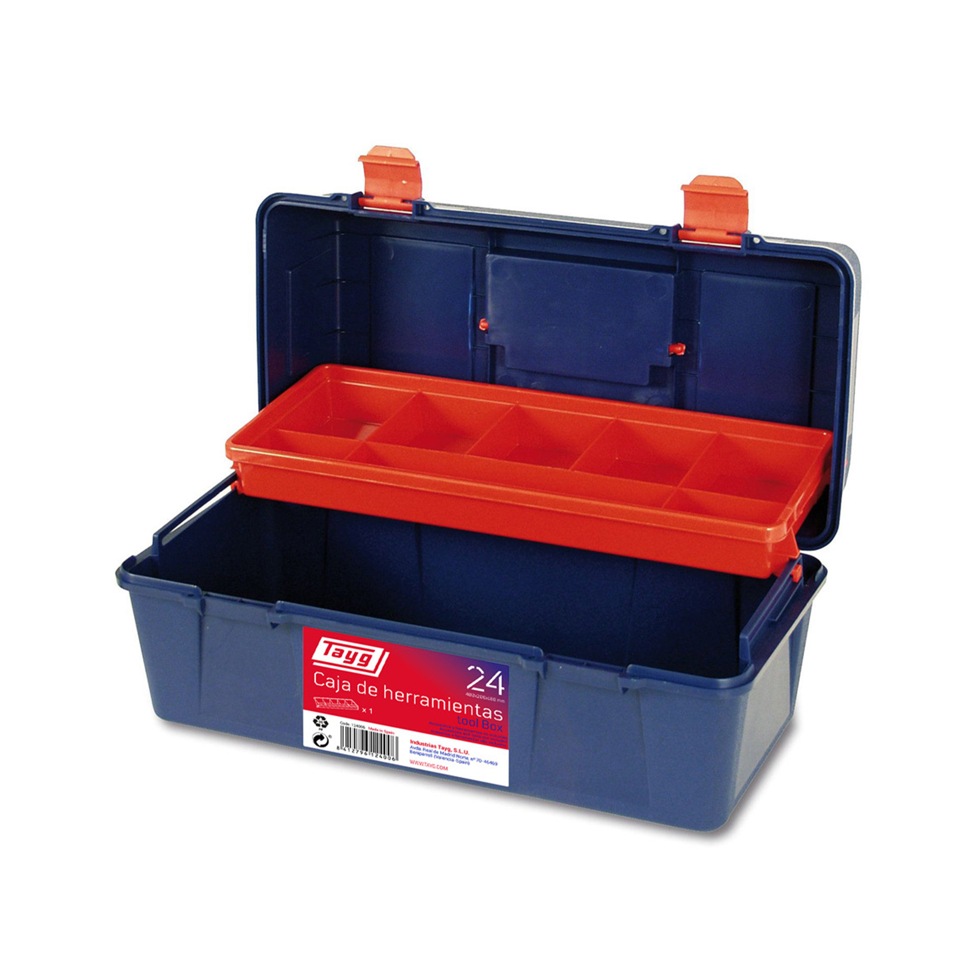 Caixa de Ferramentas Pl�stico N�24 400x206x188mm 10Lts c/ Bandeja Fixa Tayg