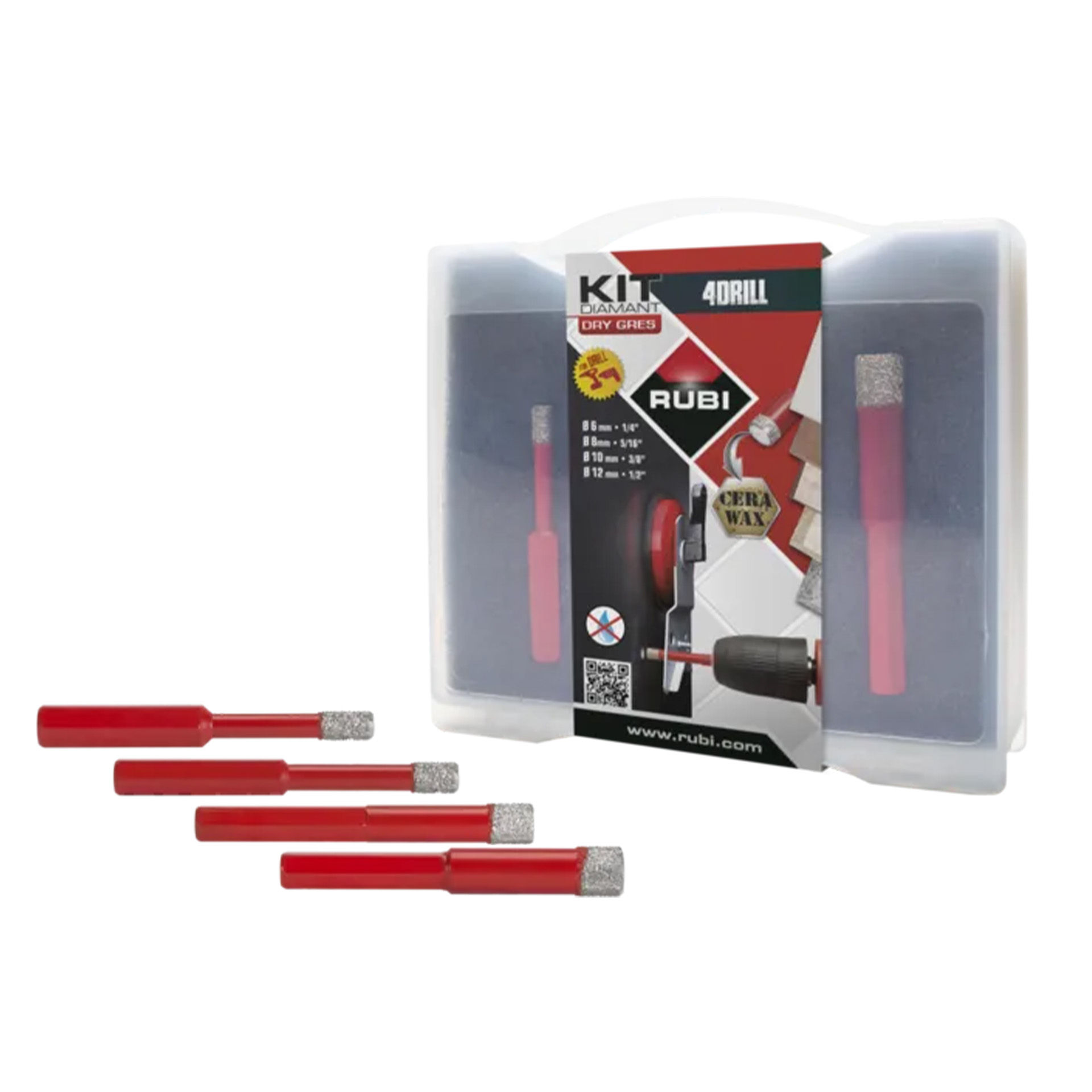 Kit 4 Brocas 6,8,10,12mm Drygres 4Drill Rubi Kit 4 Brocas 6,8,10,12mm Drygres 4Drill Rubi
