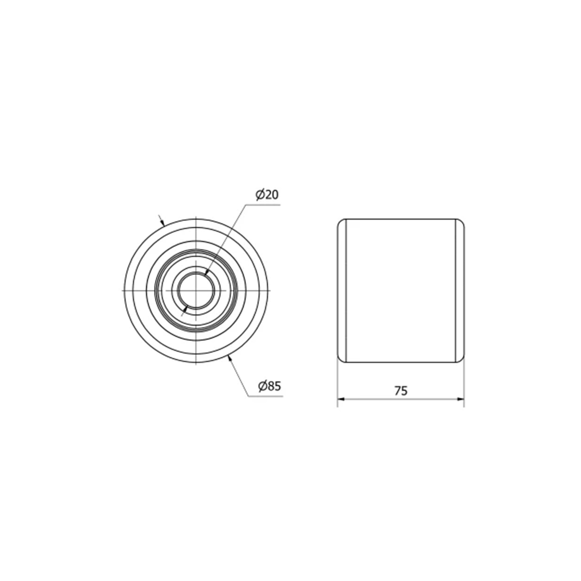 Roda para Porta Paletes Poliuretano 85x20x75mm 750Kg Alex