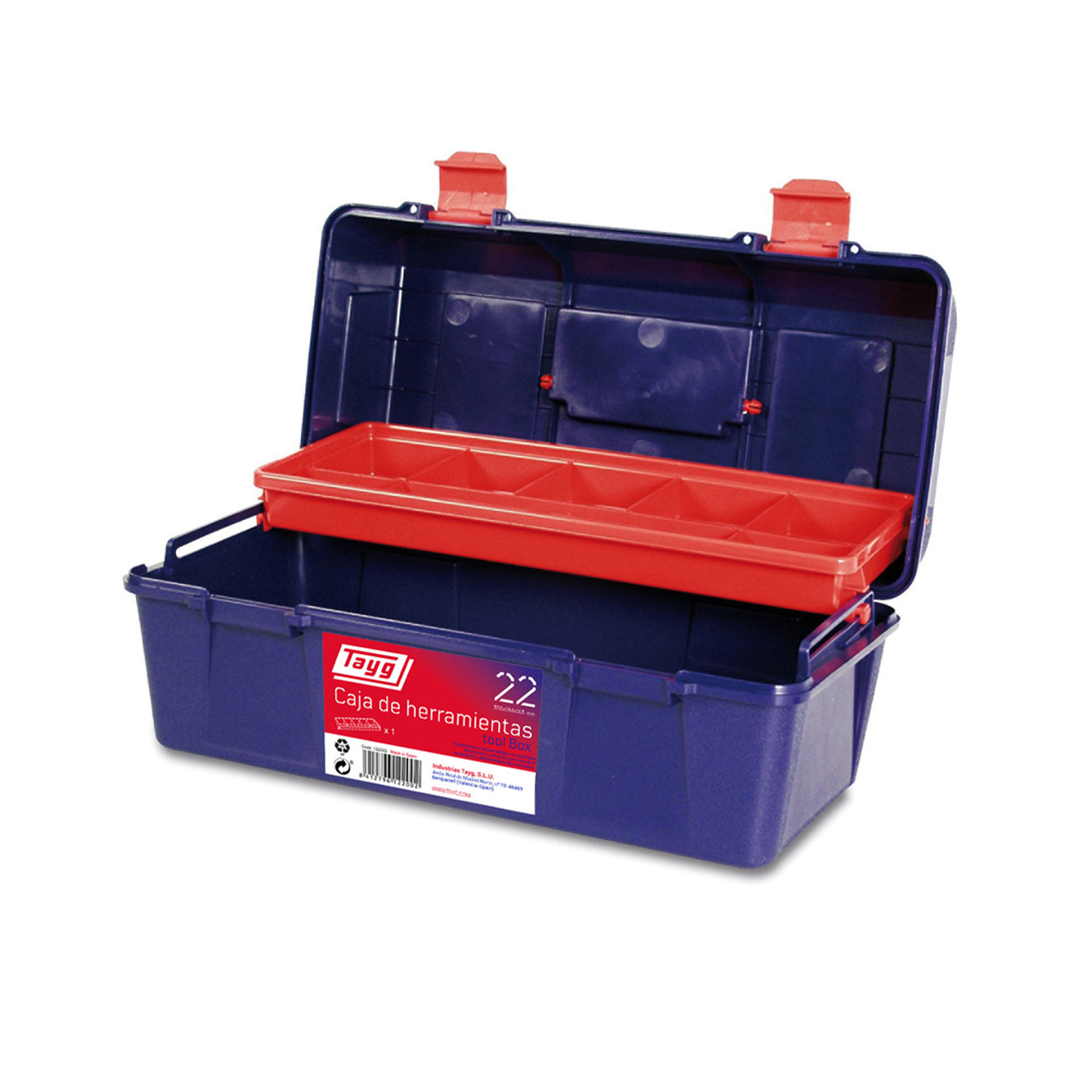 Caixa de Ferramentas Plástico Nº22 356x184x163mm 7Lts c/ Bandeja Fixa Tayg Caixa de Ferramentas Plástico Nº22 356x184x163mm 7Lts c/ Bandeja Fixa Tayg