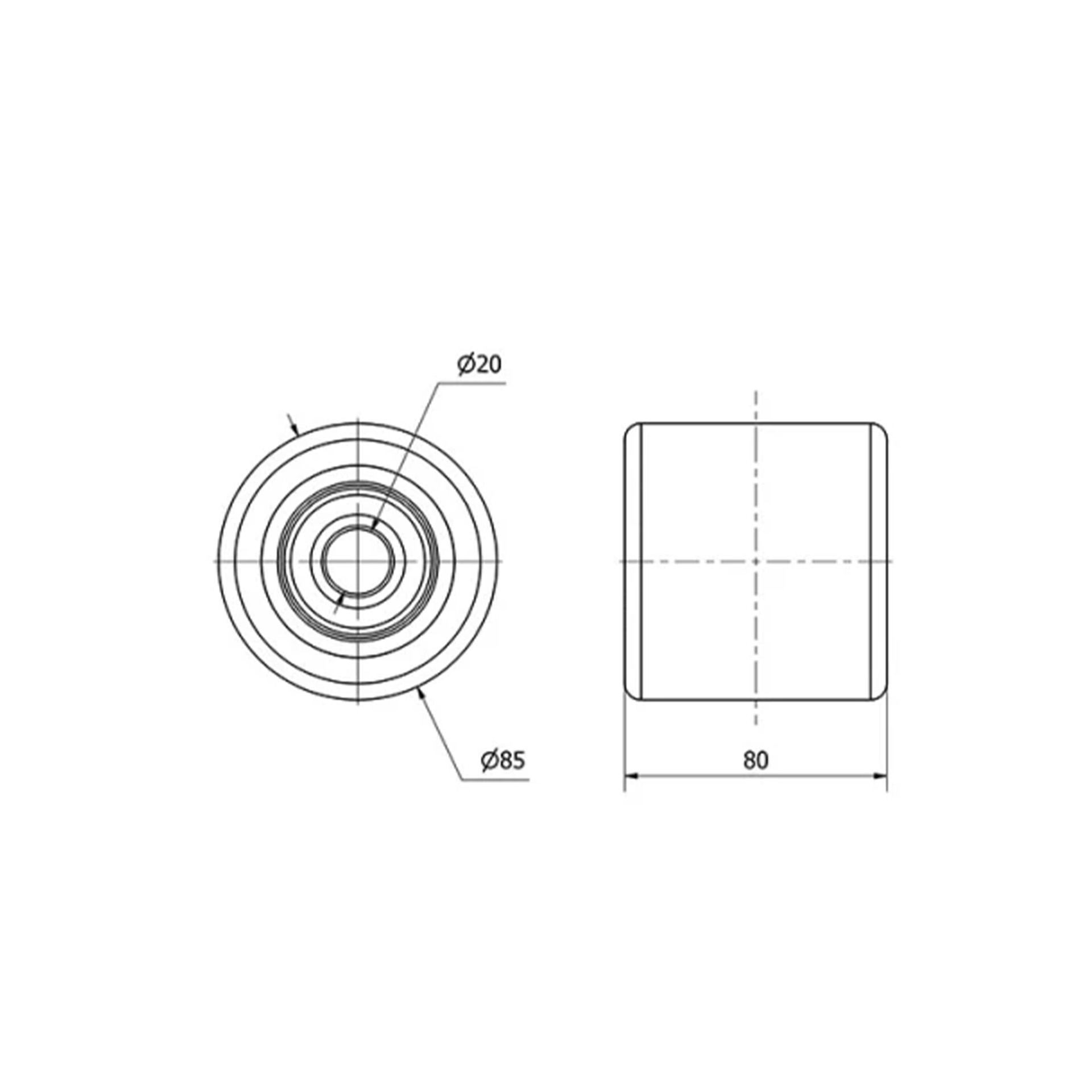 Roda para Porta Paletes Poliuretano 85x20x80mm 800Kg Alex