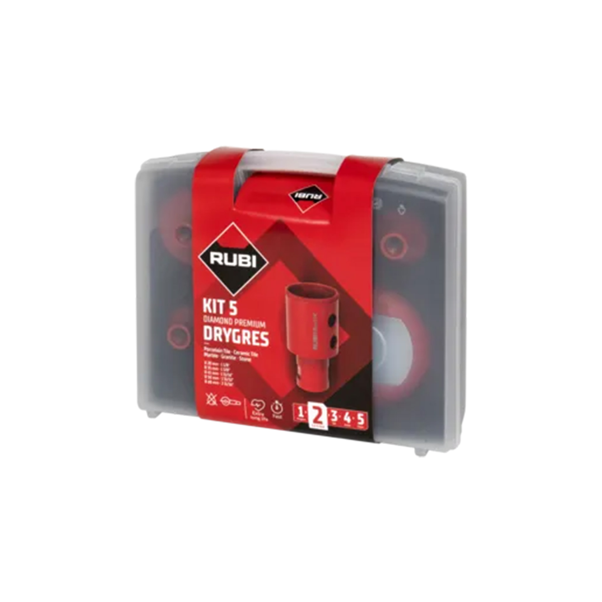 Kit 5 Brocas 28,35,43,50,68mm Drygres Premium Rubi