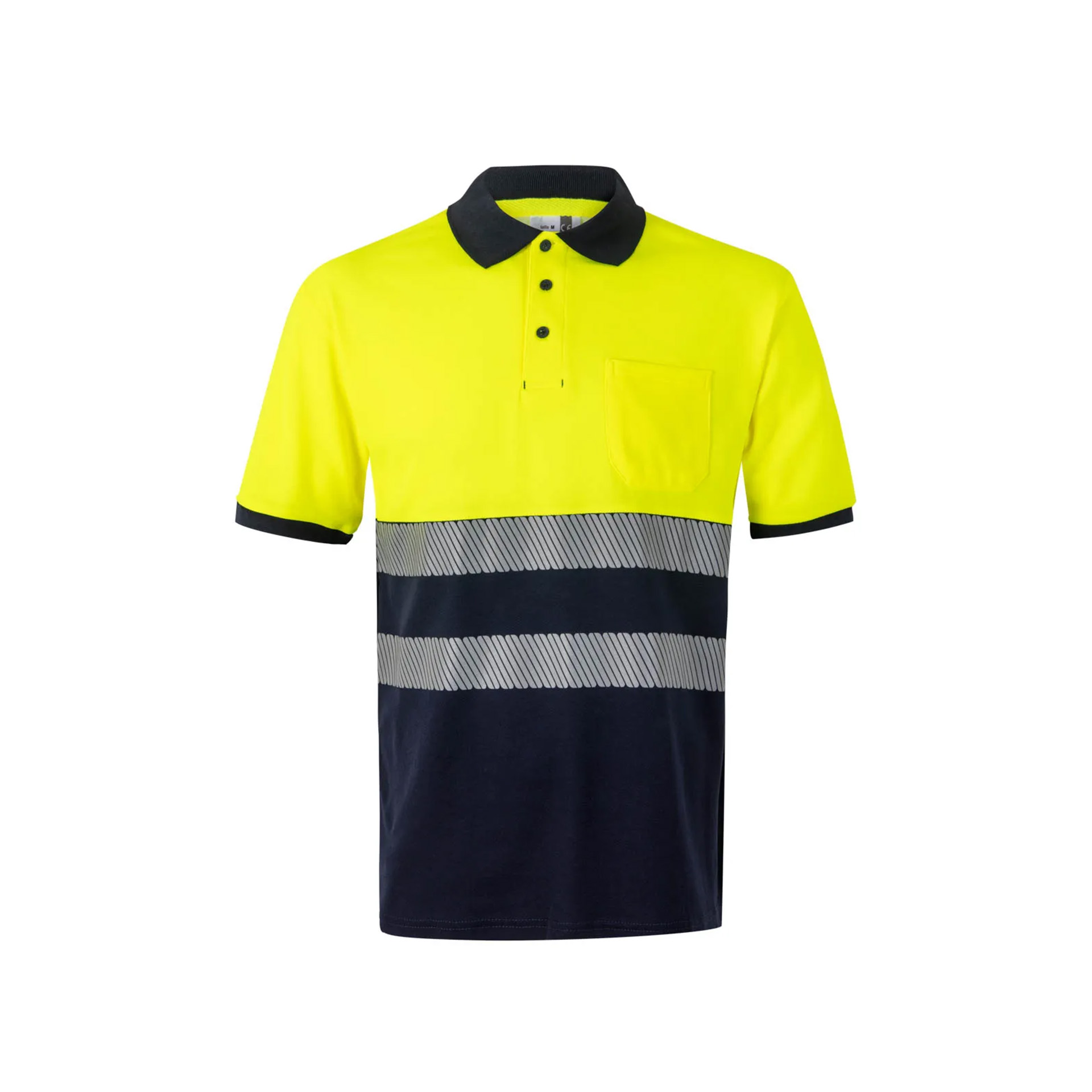 Polo Algodão Bicolor Manga Curta Faixas Refletoras 305523 Velilla (Tamanho L.Azul Navy/Amarelo) Polo Algodão Bicolor Manga Curta Faixas Refletoras 305523 Velilla (Tamanho L.Azul Navy/Amarelo)
