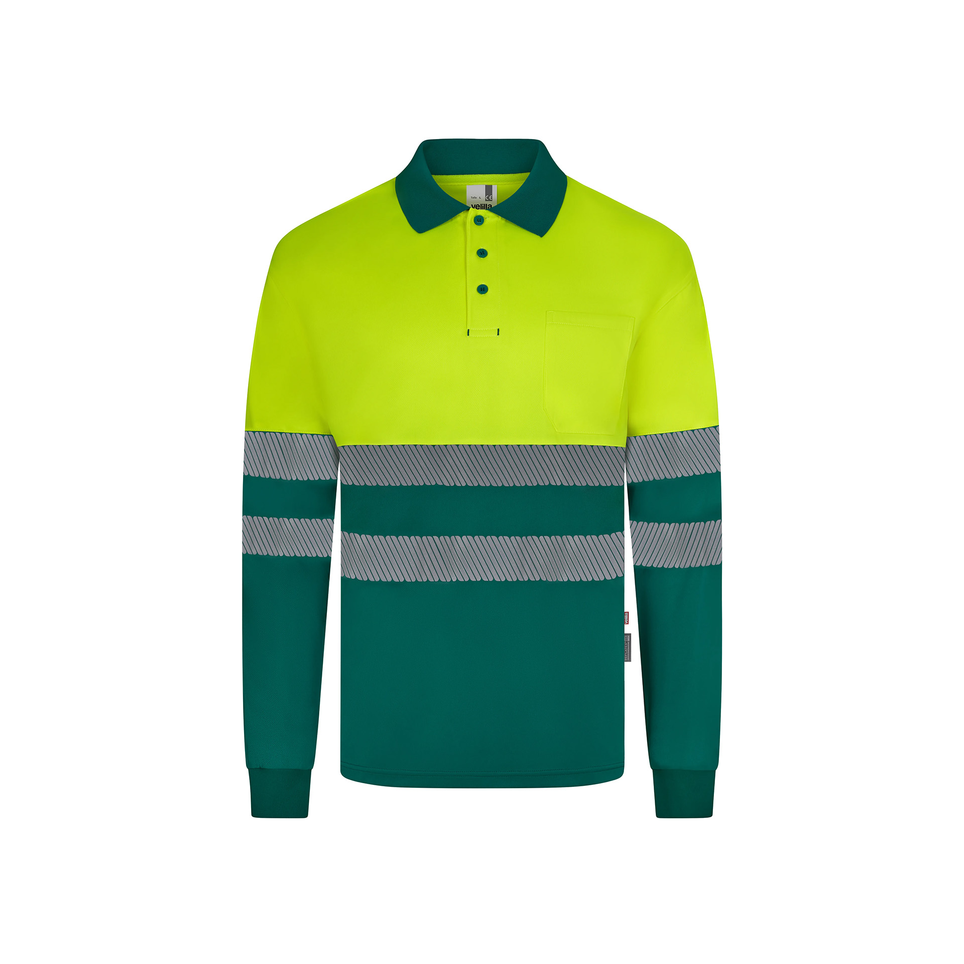 Polo Poli�ster Reciclado Bicolor Manga Comprida Faixas Refletoras 305535 Velilla  (Tamanho S.Verde/A