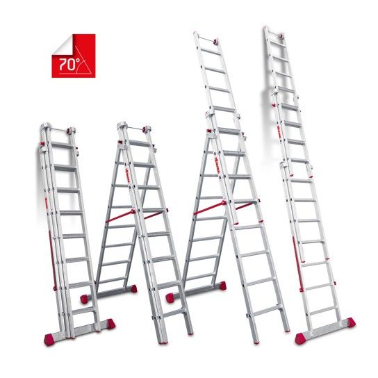 Escada Multiusos de 3 Sec��es com Degraus Confort�veis EN1500 Faraone (5+6+6 Degraus)