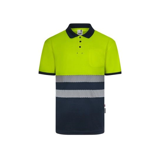 Polo Poliéster Reciclado Bicolor Manga Curta Faixas Refletoras 305533 Velilla (Tamanho L.Azul Navy/A Polo Poliéster Reciclado Bicolor Manga Curta Faixas Refletoras 305533 Velilla (Tamanho L.Azul Navy/A