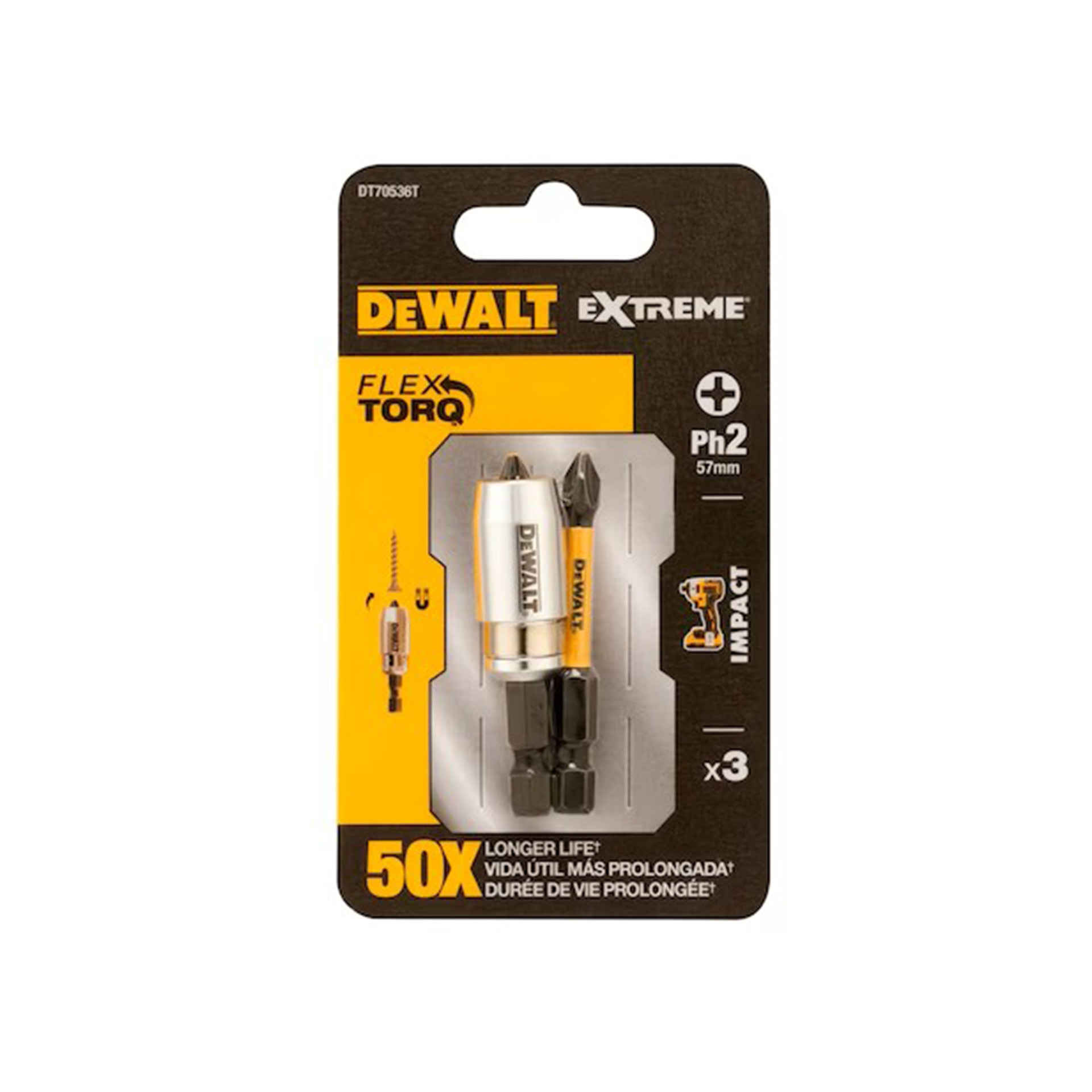 Pontas Tor��o de Impacto 2 x PH2 e Adaptador Magn�tico com Bloqueio Dewalt
