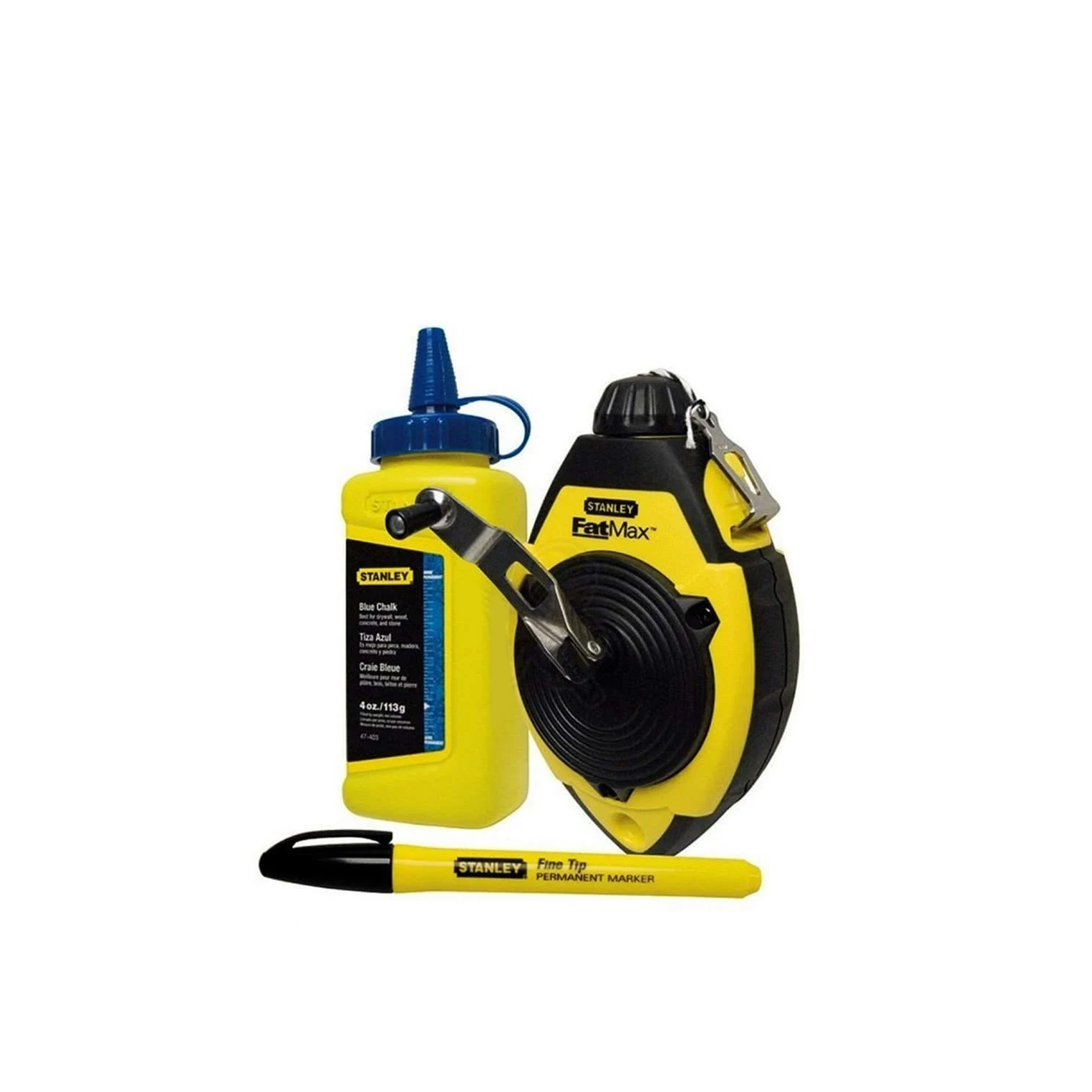 Kit Fatmax com Traçador de Linhas 30m + Giz + Marcador Preto Stanley Kit Fatmax com Traçador de Linhas 30m + Giz + Marcador Preto Stanley