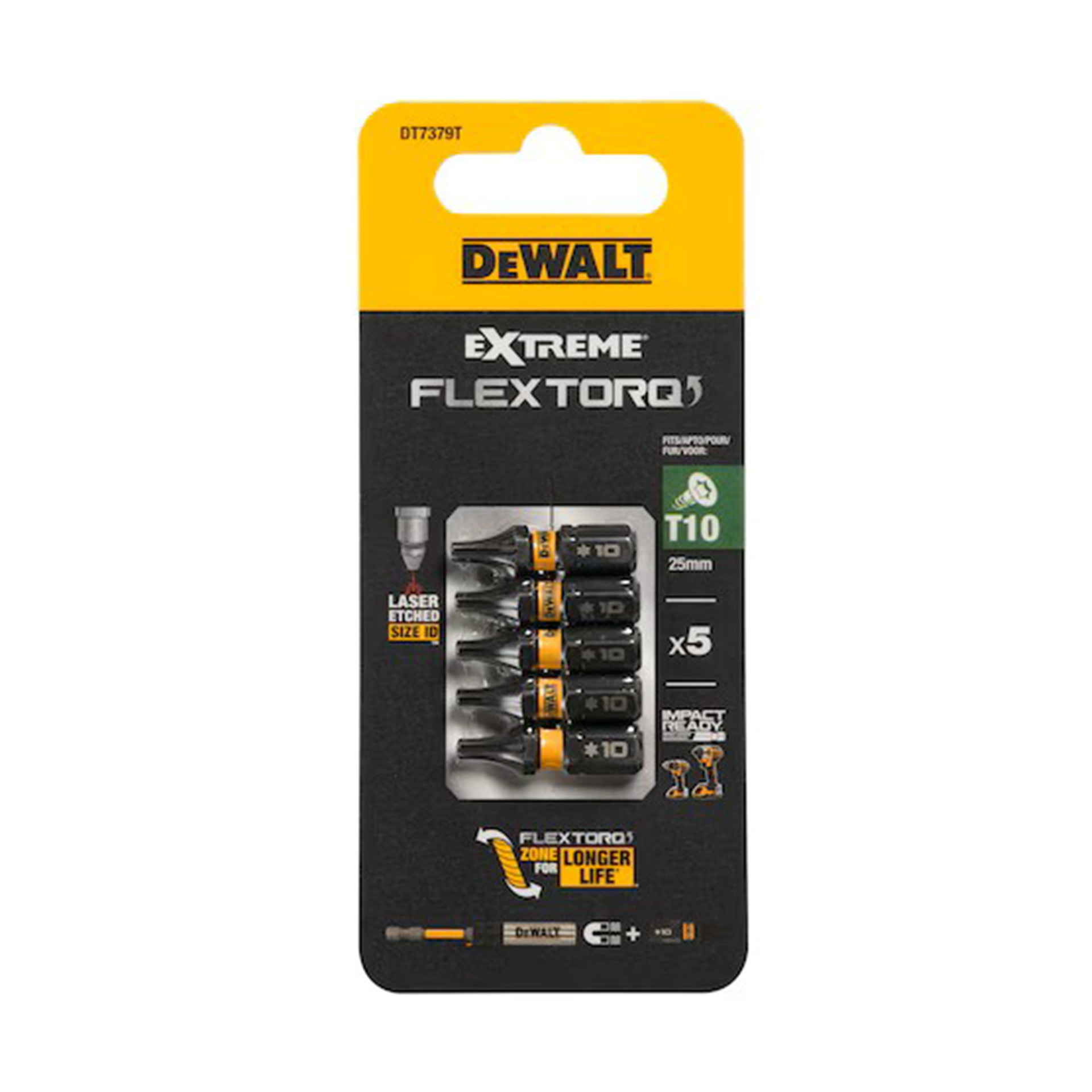 Pontas Tor��o de Impacto TORX Flextorq Dewalt 5 Unidades (T10 50mm)