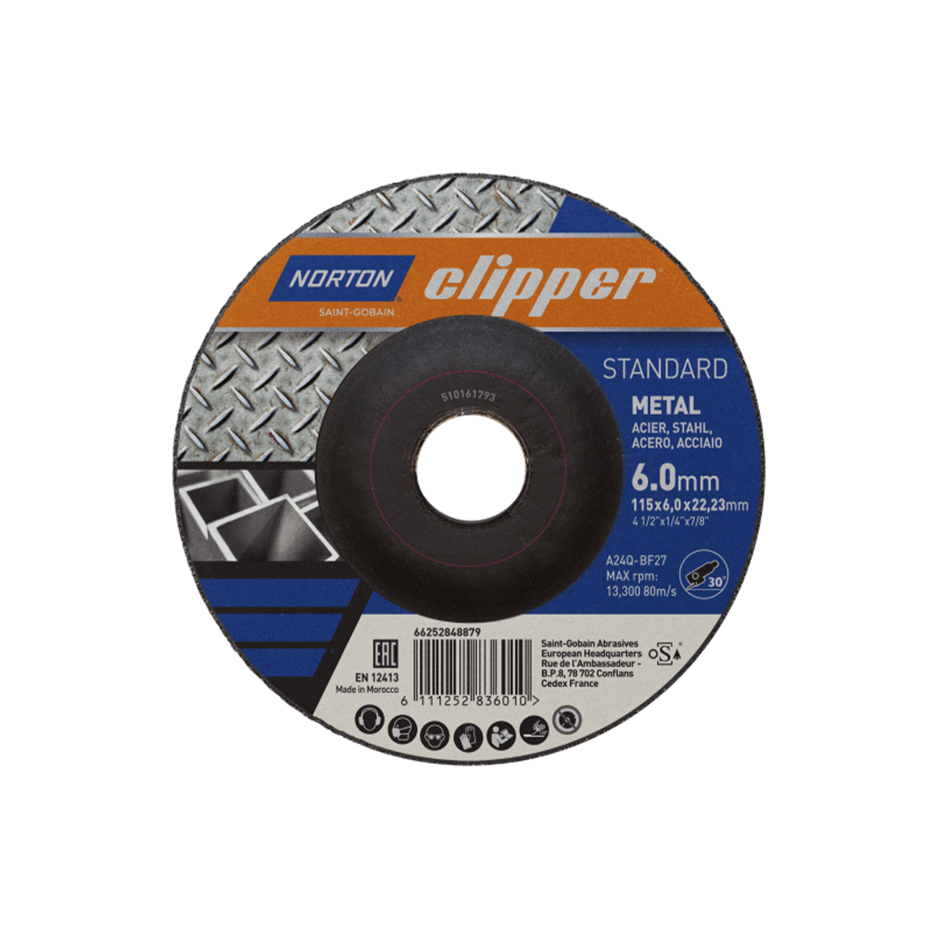 Disco de Corte de Metal Standard A24Q Clipper Forma 27 30º (115x6.0x22.23mm) Disco de Corte de Metal Standard A24Q Clipper Forma 27 30º (115x6.0x22.23mm)