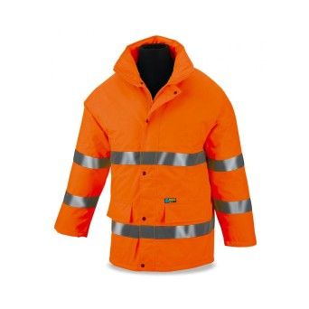 Parka de Alta Visibilidade B�sica com Capuz Dobr�vel Laranja Marca (Tamanho 2XL)