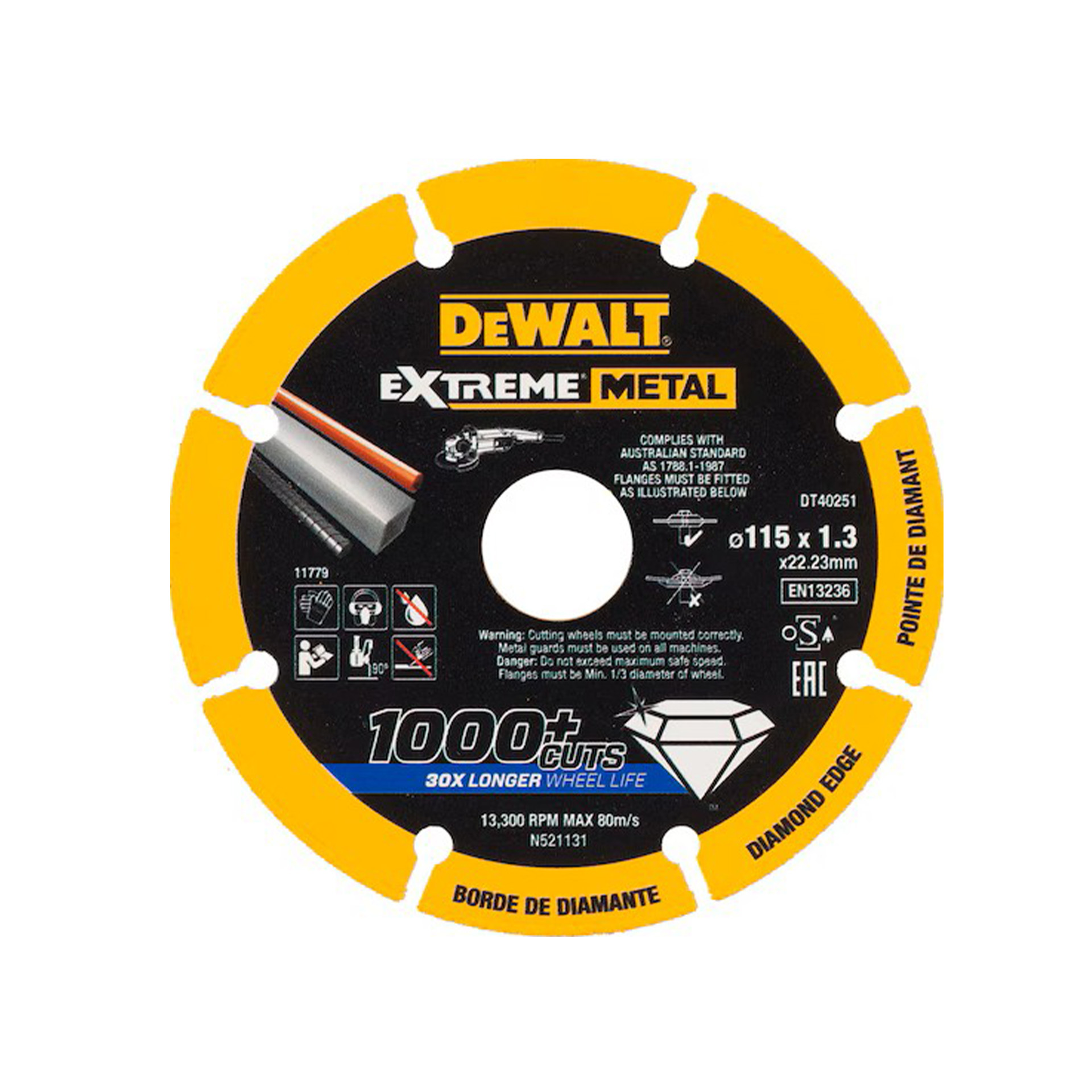 Disco de Corte com Borda de Diamante Extreme Metal Dewalt (115x1.3x22.23mm) Disco de Corte com Borda de Diamante Extreme Metal Dewalt (115x1.3x22.23mm)