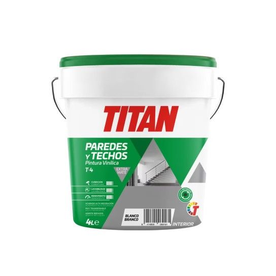 Tinta Acrilica Paredes e Tetos Interior Anti-Fungos Extra Mate T4 Titan (Branco.4 Lts.) Tinta Acrilica Paredes e Tetos Interior Anti-Fungos Extra Mate T4 Titan (Branco.4 Lts.)